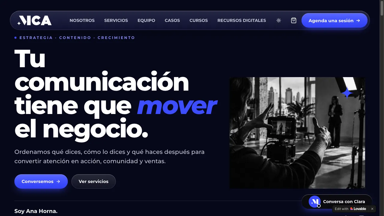 Captura de pantalla real del sitio web MCA Perú