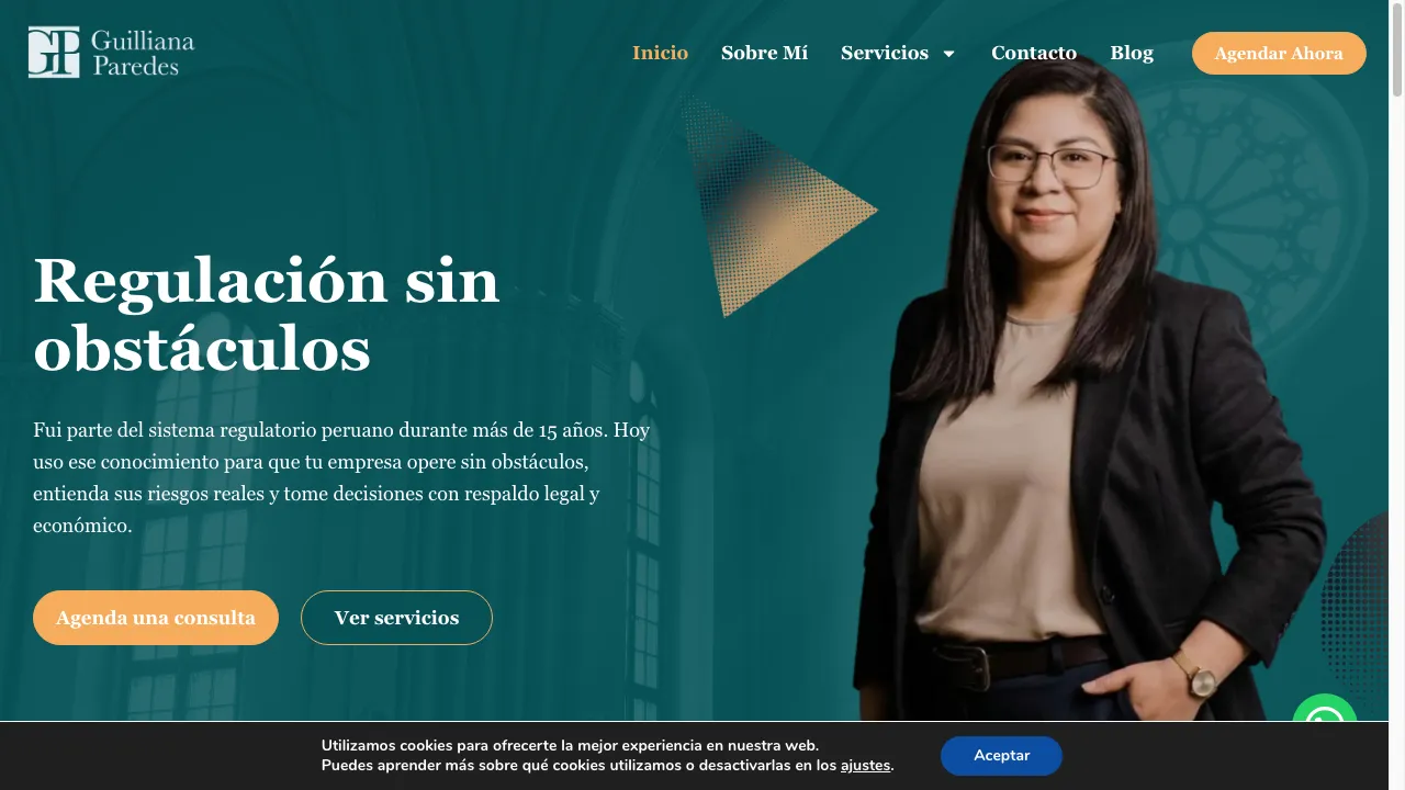 Captura de pantalla real del sitio web Guilliana Paredes