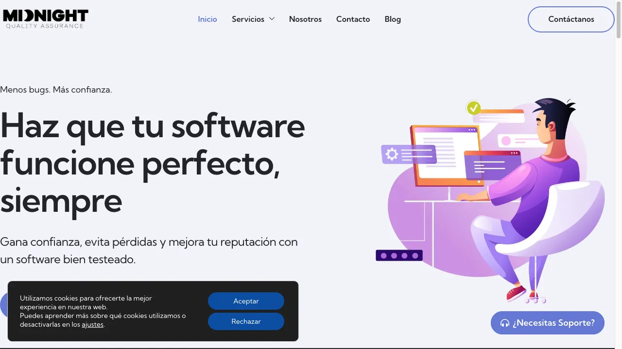 Captura de pantalla real del sitio web Midnight